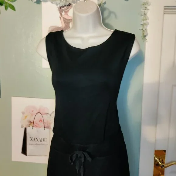 Jumpsuit Casual Wide Leg Long Pant, Crewneck Sleeveless Tie Belt with Pockets - Picture 4 of 10